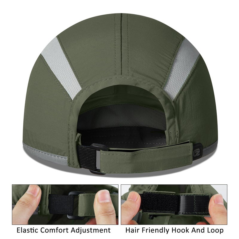 GADIEMKENSD Foldable Running Sports Hat Reflective Baseball Cap Quick Drying Hat for Men Woman Adjustable 50+ UPF Breathable Mesh Water Repellency Outdoor Race Performance Lightweight Army Green - Image 3